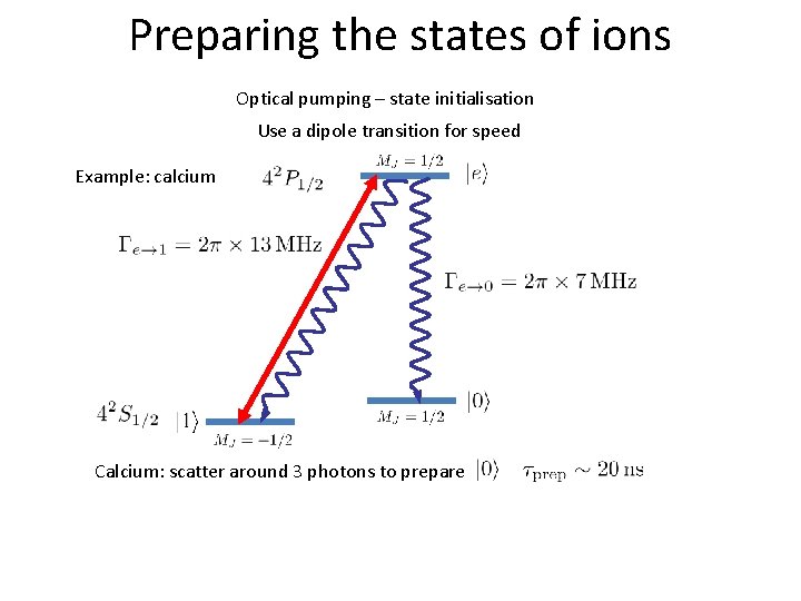 Preparing the states of ions Optical pumping – state initialisation Use a dipole transition