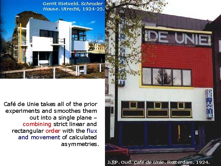 Gerrit Rietveld. Schroder House. Utrecht, 1924 -25. Café de Unie takes all of the