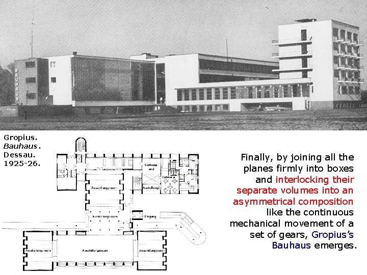 Gropius. Bauhaus. Dessau. 1925 -26. Finally, by joining all the planes firmly into boxes Gropius. Bauhaus. Dessau. 1925 -26. Finally, by joining all the planes firmly into boxes