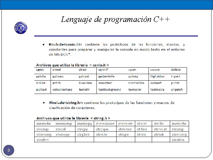 Lenguaje de programación C++ 8 Lenguaje de programación C++ 8