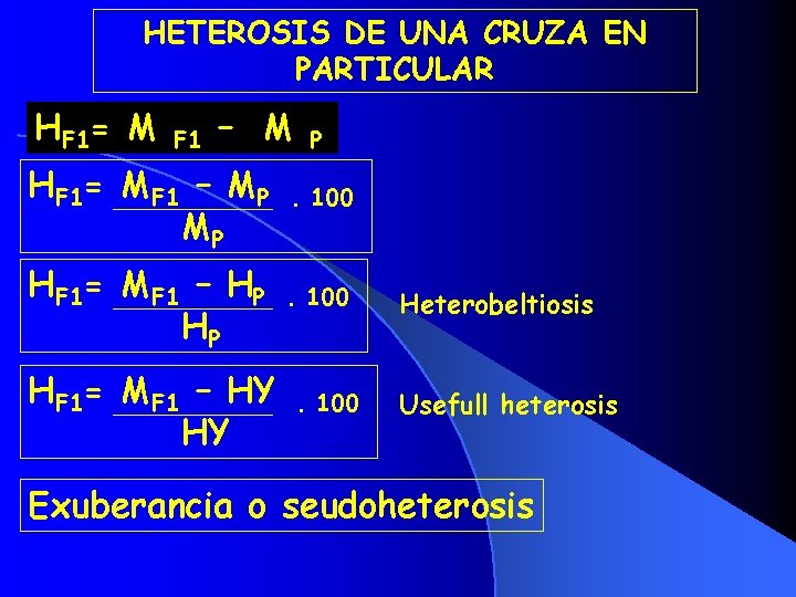 HETEROSIS DE UNA CRUZA EN PARTICULAR HF 1= M F 1 – M P