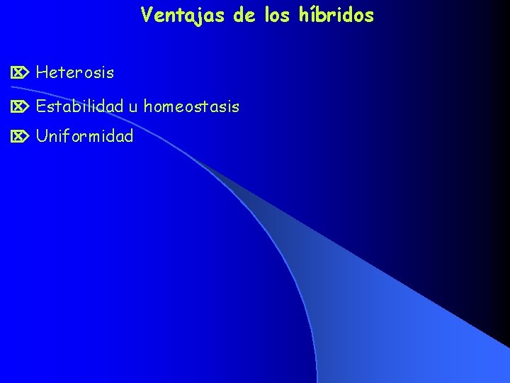 Ventajas de los híbridos Heterosis Estabilidad u homeostasis Uniformidad 