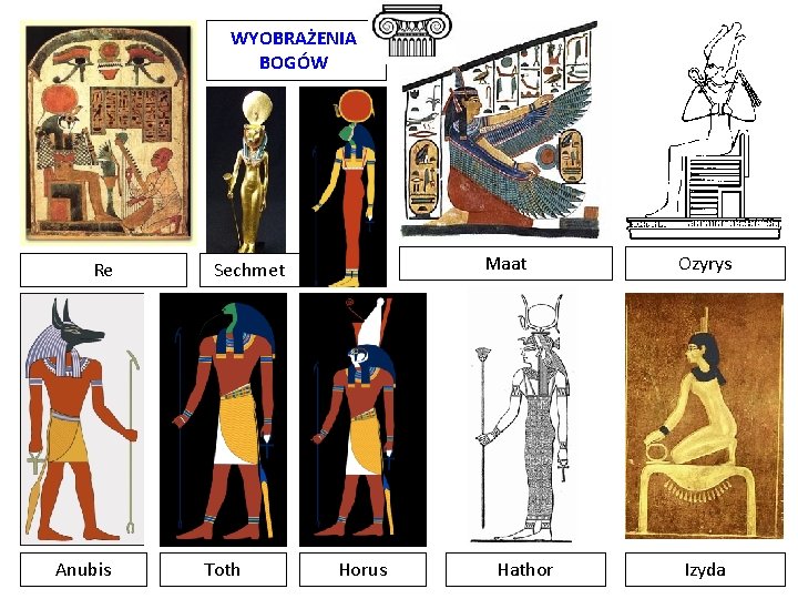 WYOBRAŻENIA BOGÓW Re Anubis Maat Sechmet Toth Horus Hathor Ozyrys Izyda 