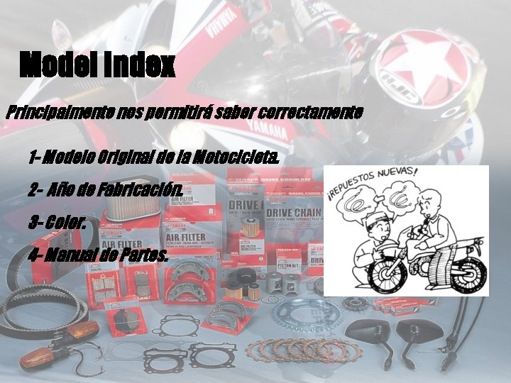 Model Index Principalmente nos permitirá saber correctamente 1 - Modelo Original de la Motocicleta.