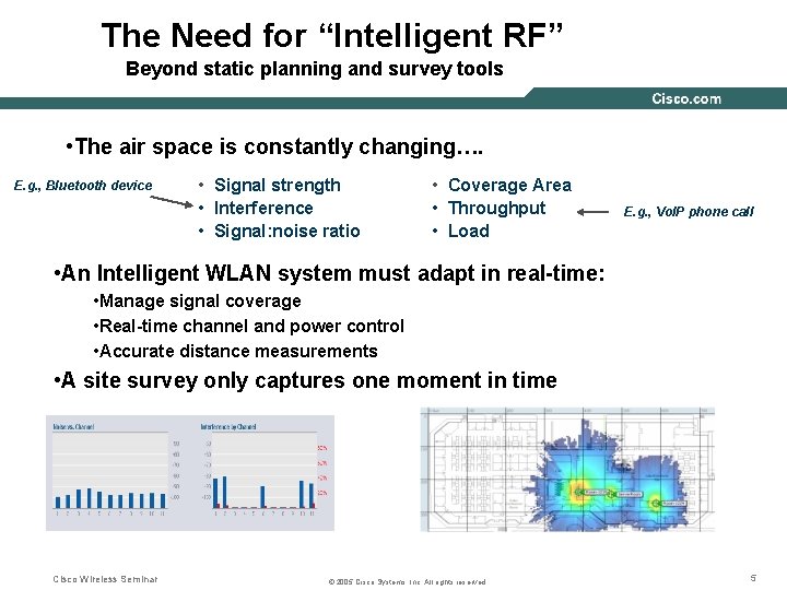 The Need for “Intelligent RF” Beyond static planning and survey tools • The air