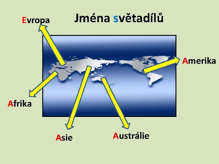 Jména světadílů Evropa Amerika Afrika Asie Austrálie 