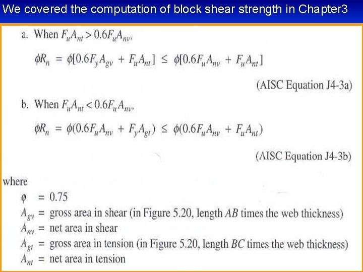 We covered the computation of block shear strength in Chapter 3 