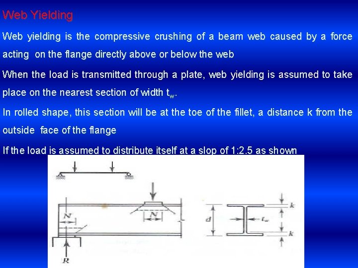 Web Yielding Web yielding is the compressive crushing of a beam web caused by