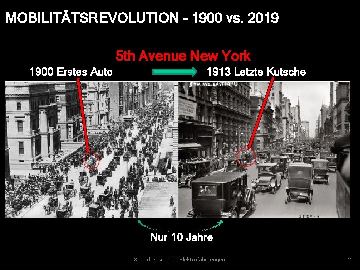 MOBILITÄTSREVOLUTION – 1900 vs. 2019 5 th Avenue New York 1900 Erstes Auto 1913 MOBILITÄTSREVOLUTION – 1900 vs. 2019 5 th Avenue New York 1900 Erstes Auto 1913
