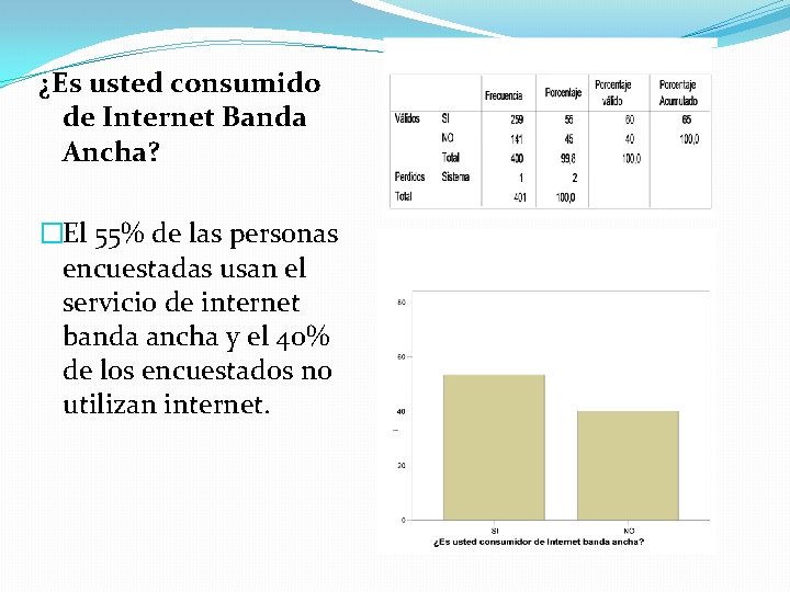 ¿Es usted consumido de Internet Banda Ancha? �El 55% de las personas encuestadas usan