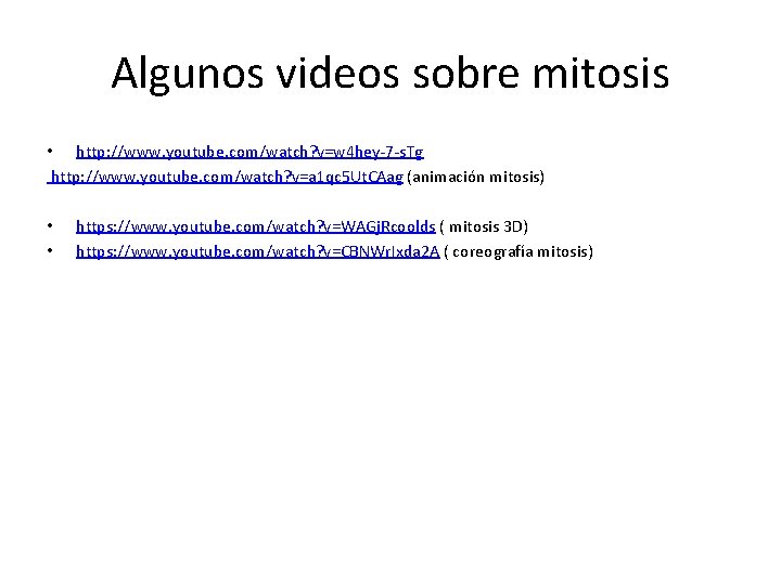 Algunos videos sobre mitosis • http: //www. youtube. com/watch? v=w 4 hey-7 -s. Tg