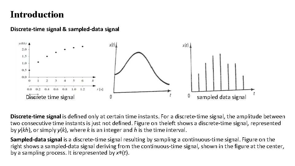 Introduction Discrete-time signal & sampled-data signal Discrete time signal sampled data signal Discrete-time signal