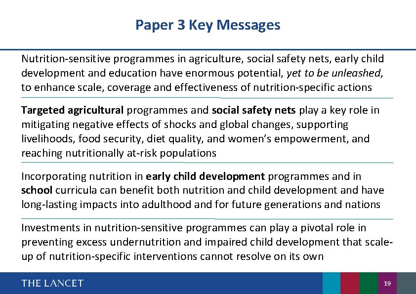 Paper 3 Key Messages Nutrition-sensitive programmes in agriculture, social safety nets, early child development