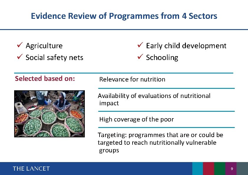 Evidence Review of Programmes from 4 Sectors ü Agriculture ü Social safety nets Selected
