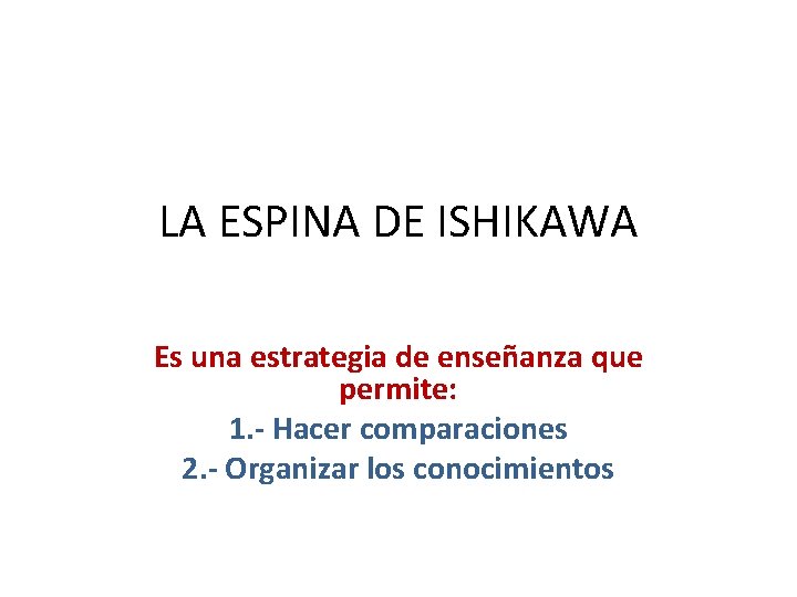 LA ESPINA DE ISHIKAWA Es una estrategia de enseñanza que permite: 1. - Hacer