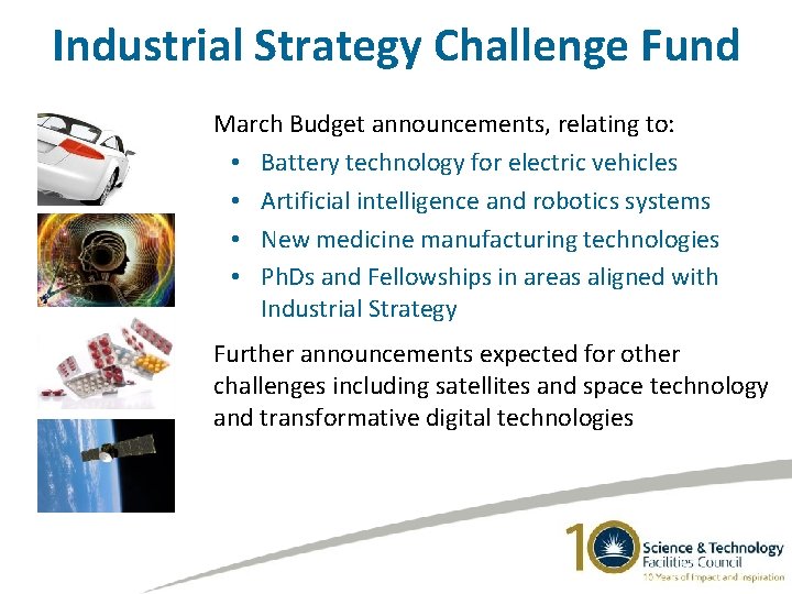 Industrial Strategy Challenge Fund March Budget announcements, relating to: • Battery technology for electric