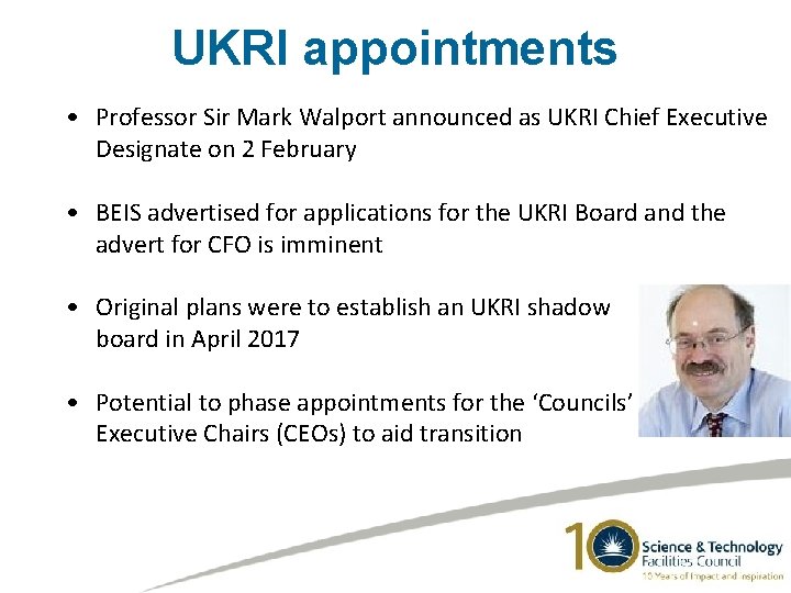 UKRI appointments • Professor Sir Mark Walport announced as UKRI Chief Executive Designate on