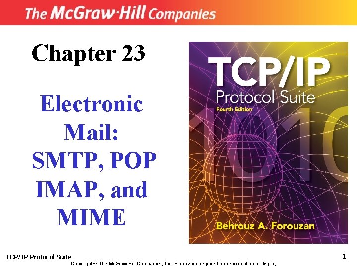 Chapter 23 Electronic Mail: SMTP, POP IMAP, and MIME TCP/IP Protocol Suite Copyright ©