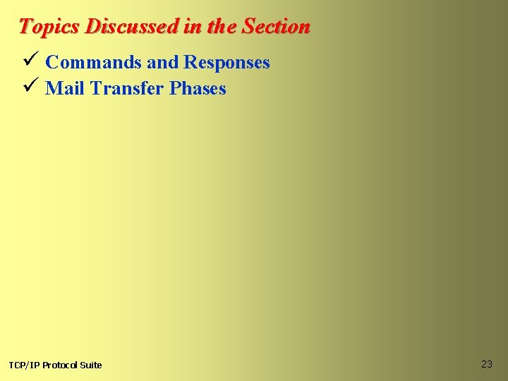Topics Discussed in the Section ü Commands and Responses ü Mail Transfer Phases TCP/IP