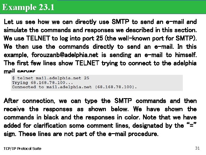 Example 23. 1 Let us see how we can directly use SMTP to send