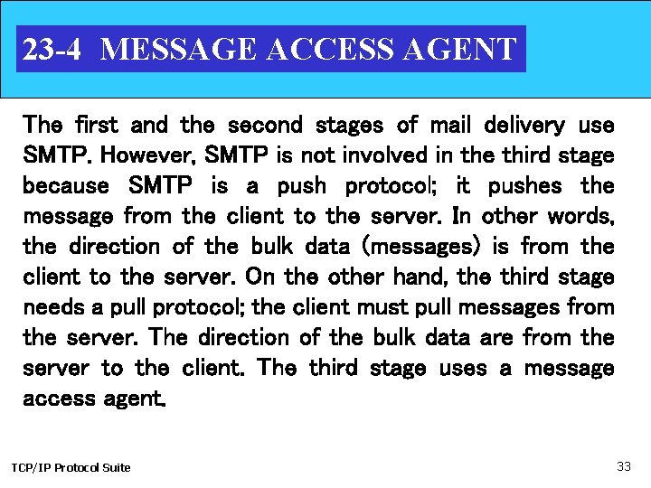 23 -4 MESSAGE ACCESS AGENT The first and the second stages of mail delivery