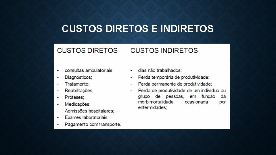 CUSTOS DIRETOS E INDIRETOS 