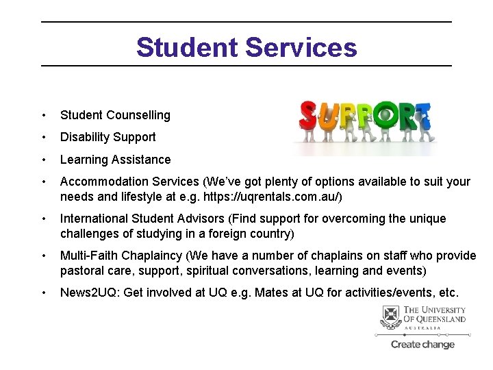 Student Services • Student Counselling • Disability Support • Learning Assistance • Accommodation Services