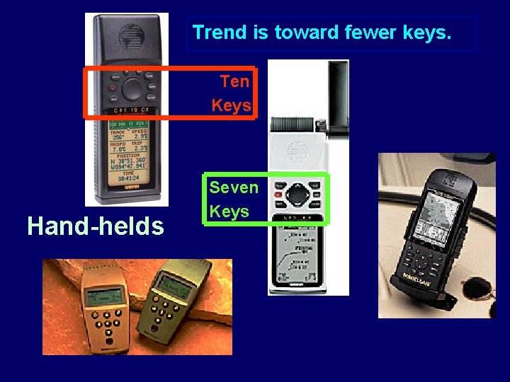 Trend is toward fewer keys. Ten Keys Hand-helds Seven Keys 