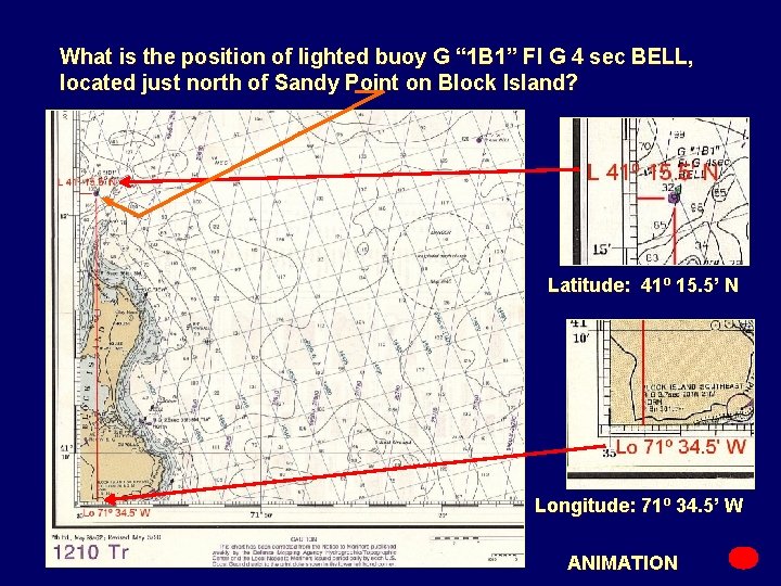 What is the position of lighted buoy G “ 1 B 1” Fl G