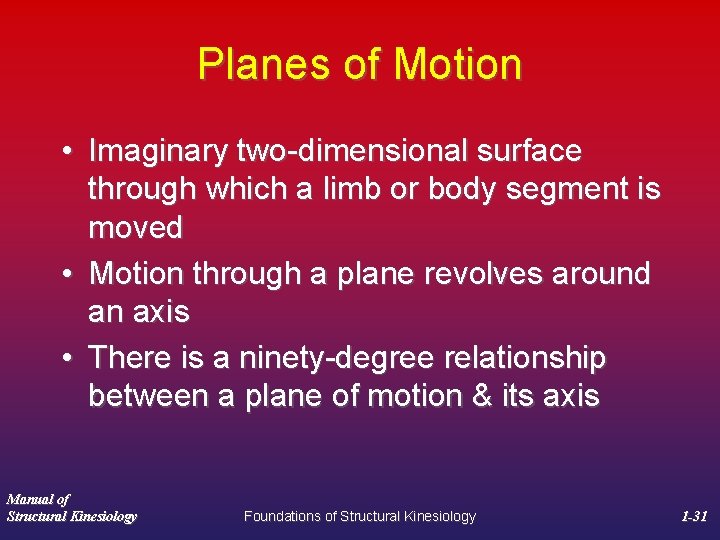 Planes of Motion • Imaginary two-dimensional surface through which a limb or body segment