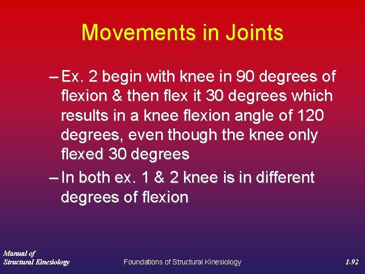 Movements in Joints – Ex. 2 begin with knee in 90 degrees of flexion
