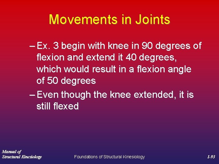 Movements in Joints – Ex. 3 begin with knee in 90 degrees of flexion