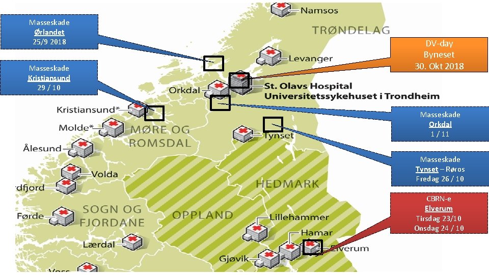 Masseskade Ørlandet 25/9 2018 Masseskade Kristiansund 29 / 10 DV-day Byneset 30. Okt 2018