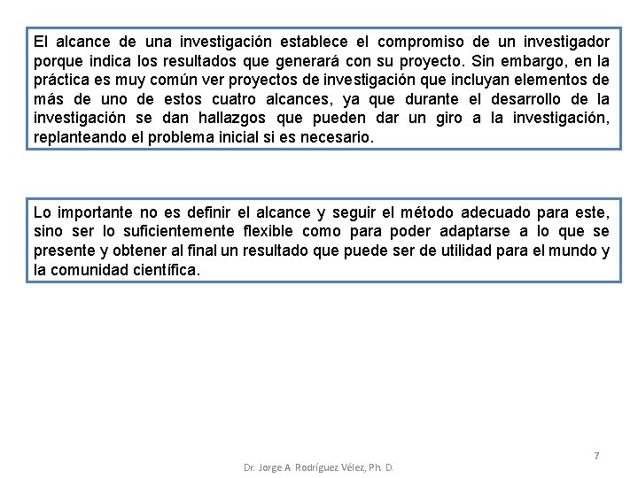 El alcance de una investigación establece el compromiso de un investigador porque indica los