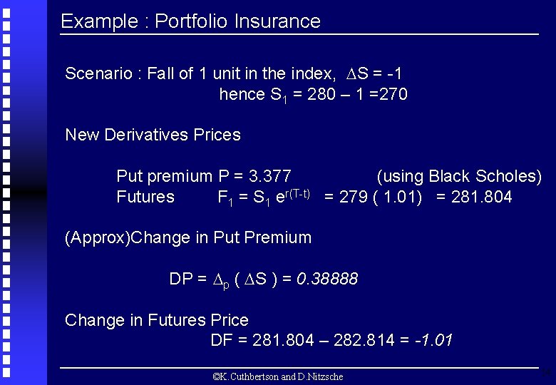 Example : Portfolio Insurance Scenario : Fall of 1 unit in the index, S