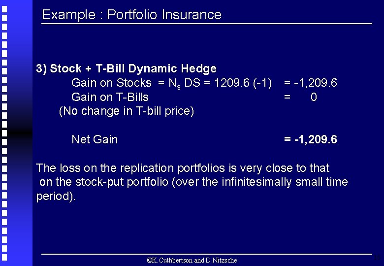 Example : Portfolio Insurance 3) Stock + T-Bill Dynamic Hedge Gain on Stocks =
