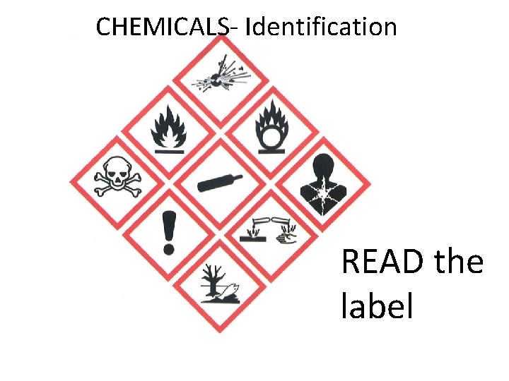 CHEMICALS- Identification READ the label CHEMICALS- Identification READ the label