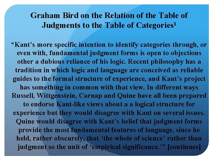 Graham Bird on the Relation of the Table of Judgments to the Table of