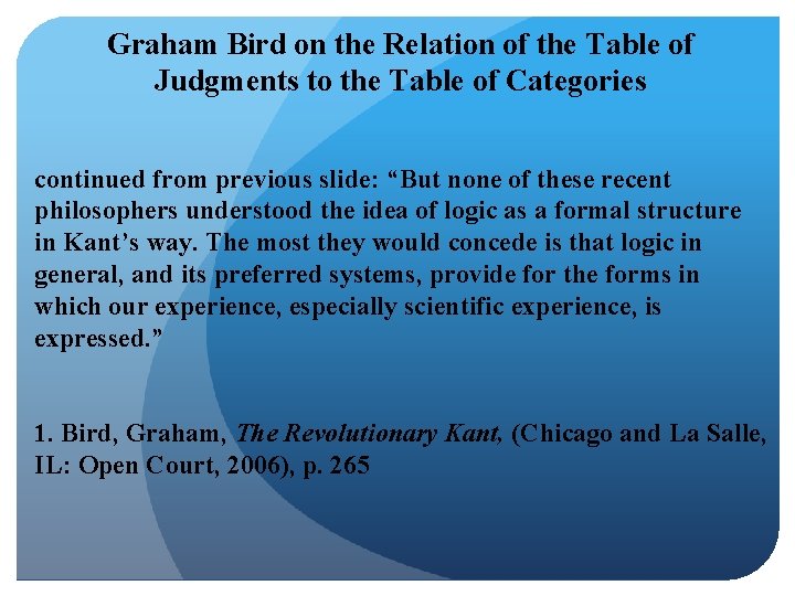 Graham Bird on the Relation of the Table of Judgments to the Table of