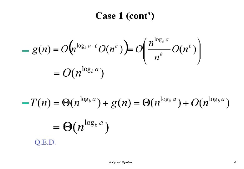 Case 1 (cont’) Analysis of Algorithms 46 