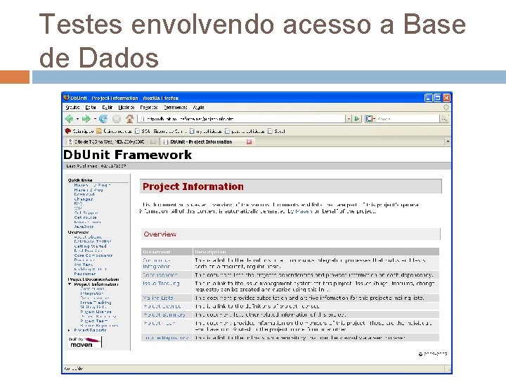 Testes envolvendo acesso a Base de Dados 