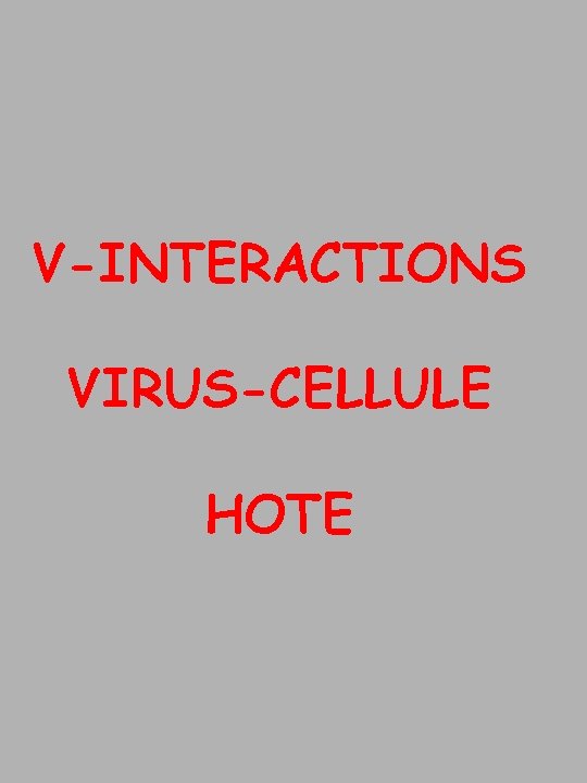 V-INTERACTIONS VIRUS-CELLULE HOTE 