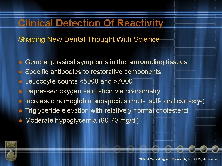 Clinical Detection Of Reactivity Shaping New Dental Thought With Science ● ● ● ●