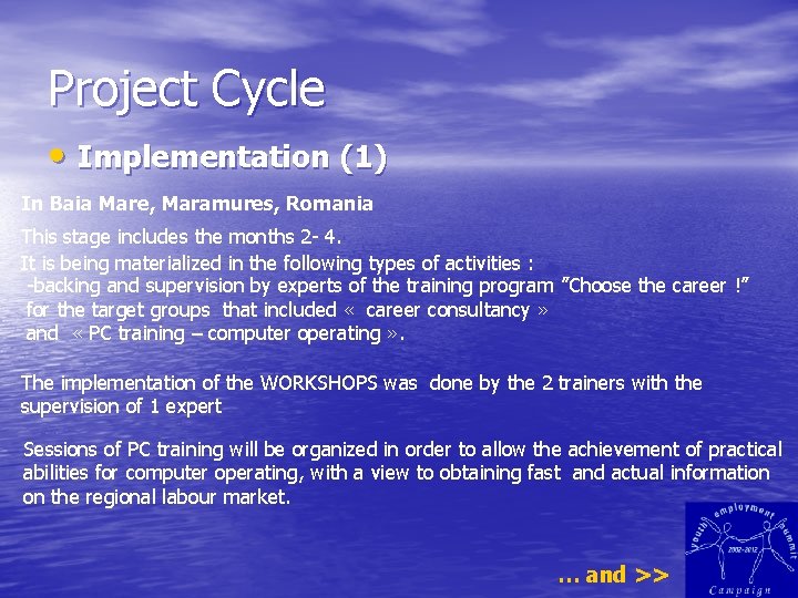 Project Cycle • Implementation (1) In Baia Mare, Maramures, Romania This stage includes the