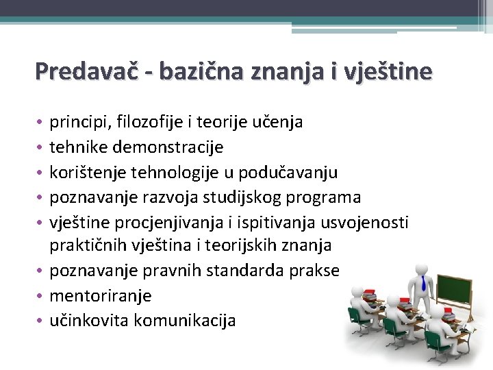 Predavač - bazična znanja i vještine principi, filozofije i teorije učenja tehnike demonstracije korištenje