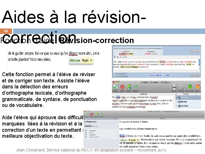 Aides à la révision. Fonction d’aide: Révision-correction 48 Cette fonction permet à l’élève de Aides à la révision. Fonction d’aide: Révision-correction 48 Cette fonction permet à l’élève de