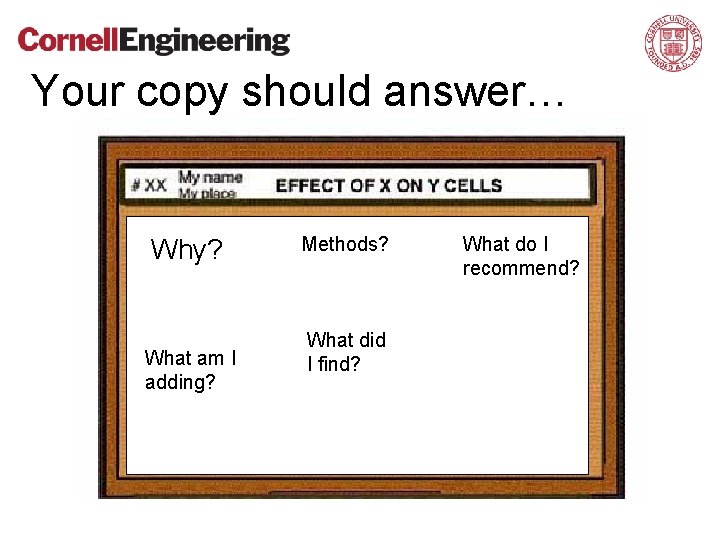 Your copy should answer… Why? What am I adding? Methods? What did I find?