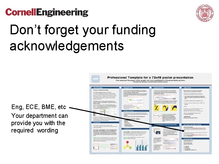 Don’t forget your funding acknowledgements Eng, ECE, BME, etc Your department can provide you