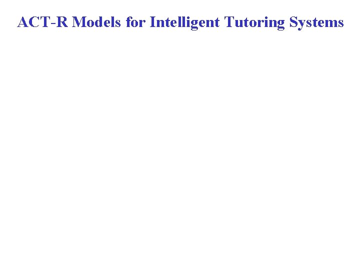 ACT-R Models for Intelligent Tutoring Systems ACT-R Models for Intelligent Tutoring Systems