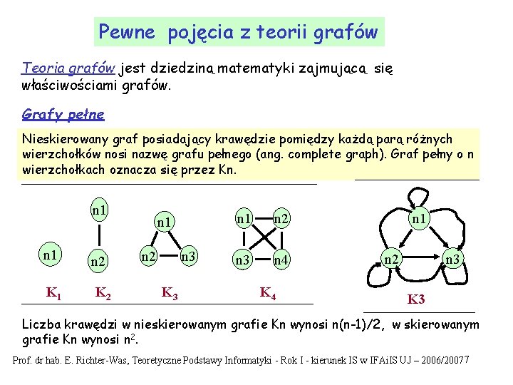 Pewne pojęcia z teorii grafów Teoria grafów jest dziedziną matematyki zajmującą się właściwościami grafów.